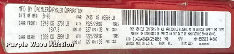 image for item DX0710 2004 Jeep Grand Cherokee SUV