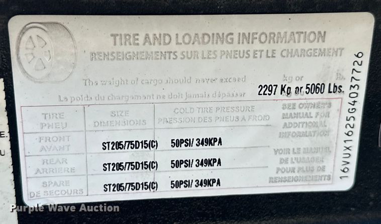 image for item EG1643 2016 Big Tex  70TV utility trailer