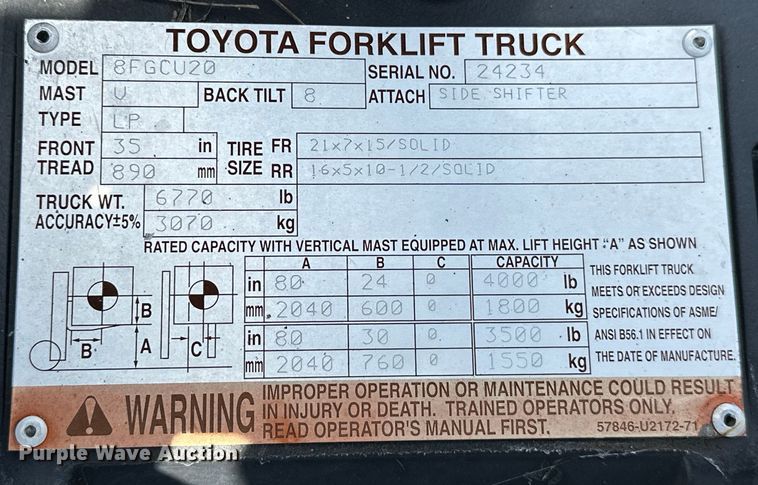 image for item EG1645 2008 Toyota 8FGCU20 forklift