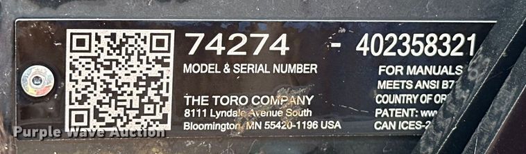 image for item EG1646 2018 Toro  ZMaster 7000 ZTR lawn mower