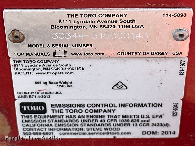 image for item EG1649 2015 Toro GroundsMaster 3280 D  lawn mower