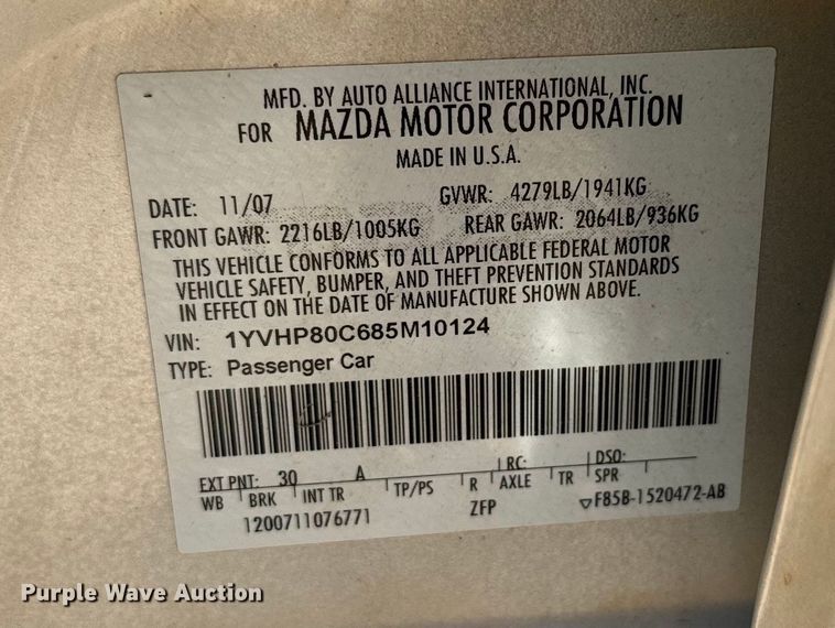 image for item EH3956 2008 Mazda Mazda 6 