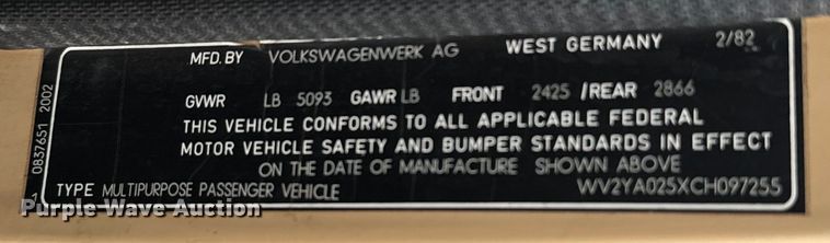 image for item EH3970 1982 Volkswagen  Vanagon GL van