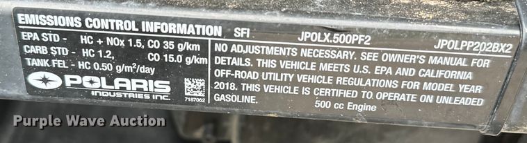 image for item EH4043 2018 Polaris 500 utility vehicle