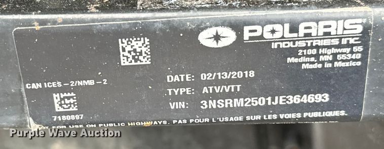 image for item EH4043 2018 Polaris 500 utility vehicle