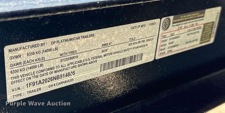 image for item EH6885 2022 DP PlatinumStar CH6 Car Hauler equipment trailer