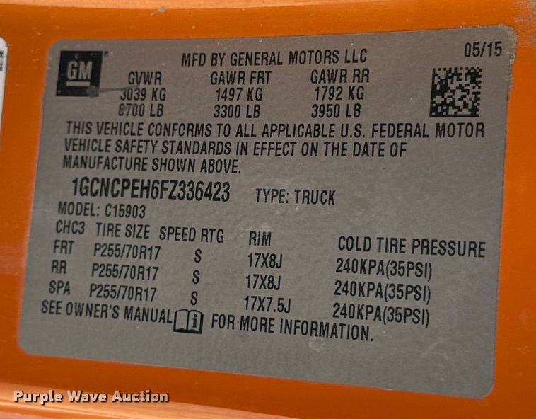 image for item EH6898 2015 Chevrolet  Silverado 1500 pickup truck