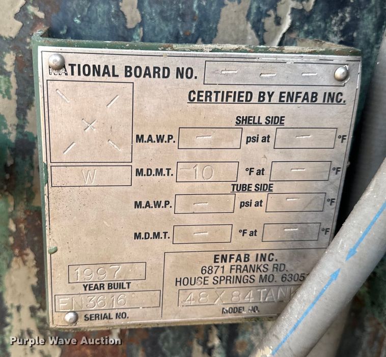 image for item EH6909 1997 Enfab Inc. 48X84TANK hot dip tank