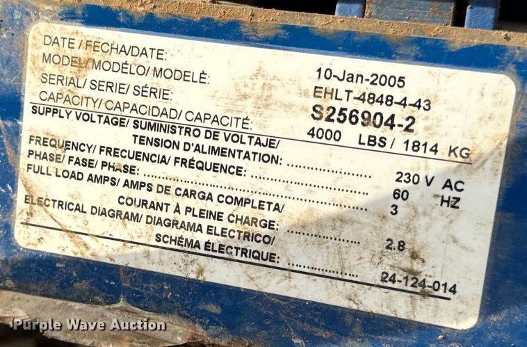 image for item EH6910 2005 Vestil EHLT-4848-4-43 hydraulic lift table