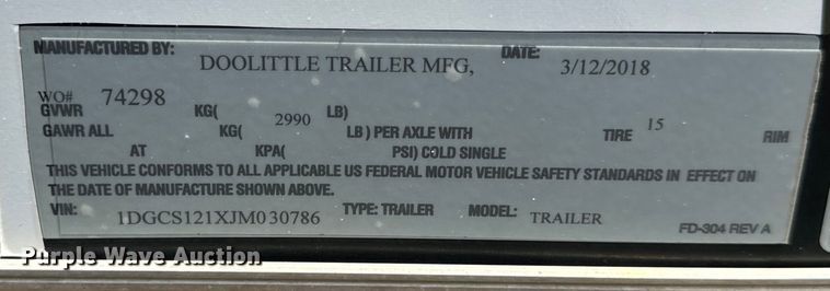 image for item EH6941 2019 Doolittle  enclosed cargo trailer