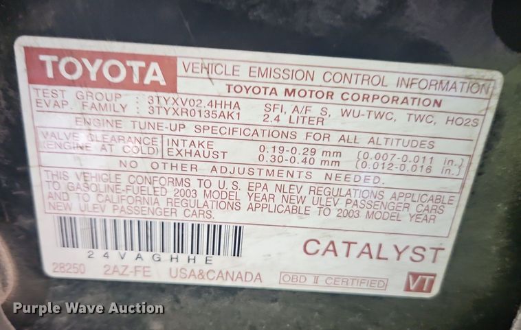 image for item EI3898 2003 Toyota  Camry LE 