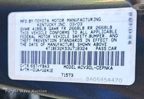 image for item EI3898 2003 Toyota  Camry LE 