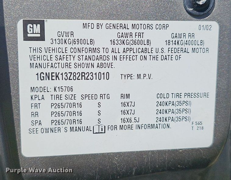 image for item EJ5608 2002 Chevrolet  Tahoe LT SUV