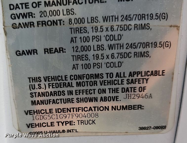 image for item EJ5636 2007 GMC C5500 box truck