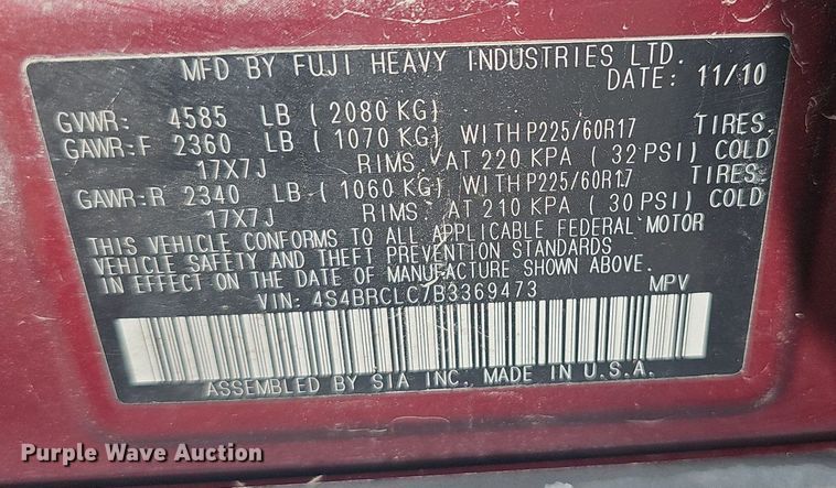 image for item EJ5679 2011 Subaru  Outback SUV