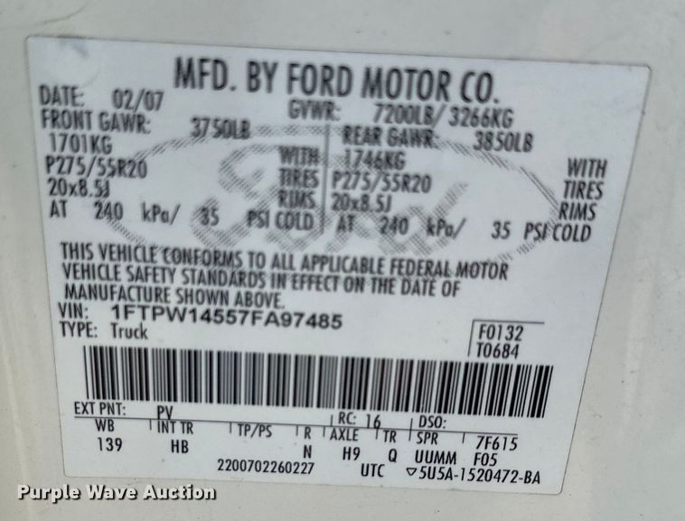 image for item EJ6913 2007 Ford F150 SuperCrew pickup truck