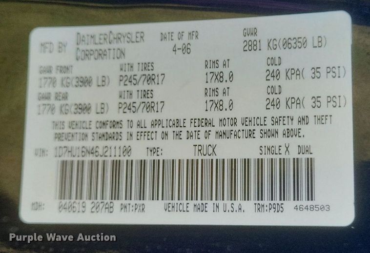 image for item EJ8003 2006 Dodge  Ram 1500 pickup truck