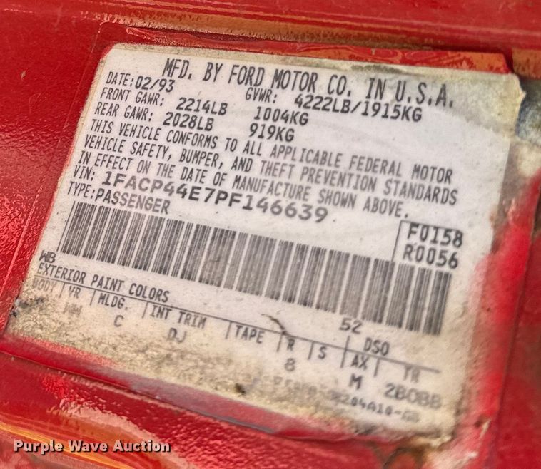 image for item EK1443 1993 Ford Mustang convertible