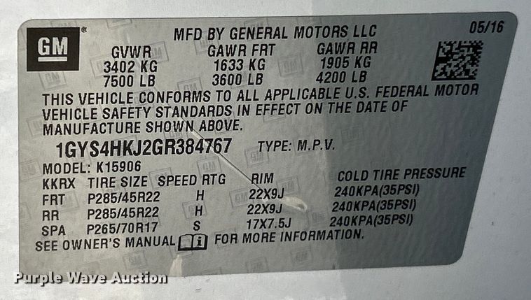 image for item EK4731 2016 Cadillac  Escalade SUV