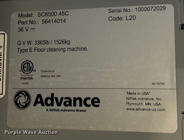 image for item EK4767 Advance  SC6500 45C floor scrubber