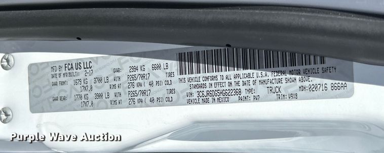 image for item EK4779 2017 Dodge  Ram 1500 pickup truck