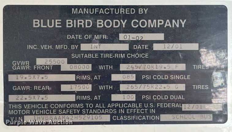 image for item EK8653 2002 International  3800 school bus