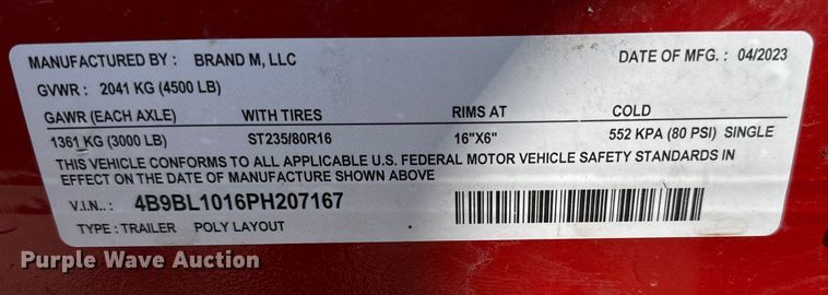 image for item IE9009 2023 Brand M, LLC reel trailer