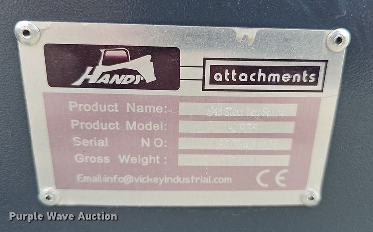 image for item IO9980 2024 Handy Attachments HLS35 skid steer log splitter