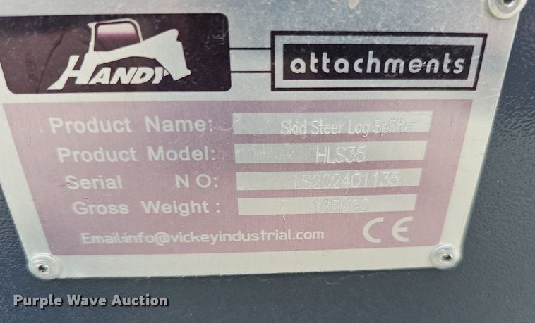 image for item IO9980 2024 Handy Attachments HLS35 skid steer log splitter