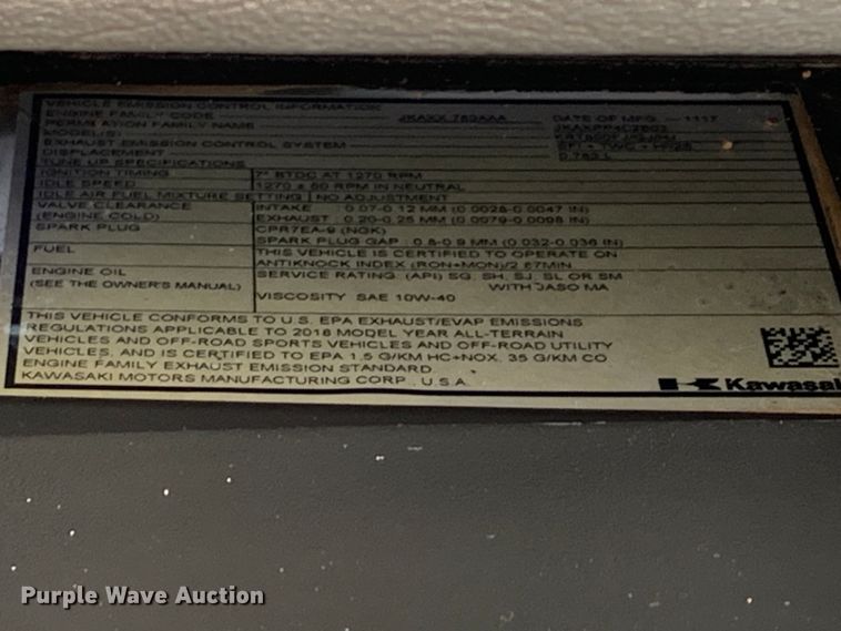 image for item JT9831 2018 Kawasaki KRT800G utility vehicle