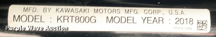 image for item JT9831 2018 Kawasaki KRT800G utility vehicle