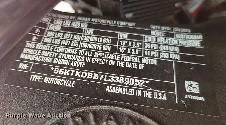 image for item KA9982 2020 Indian Roadmaster Dark Horse motorcycle