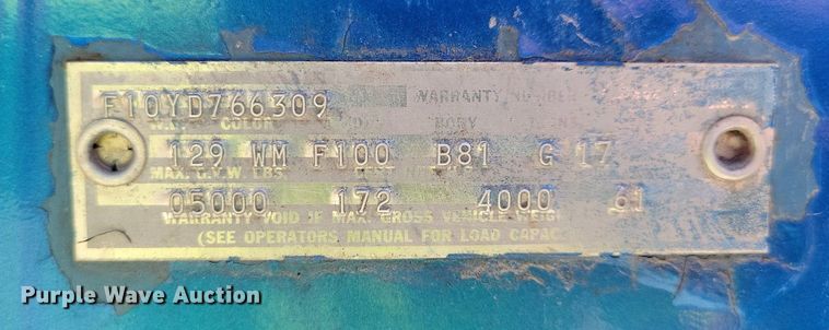 image for item KA9995 1966 Ford F100 pickup truck