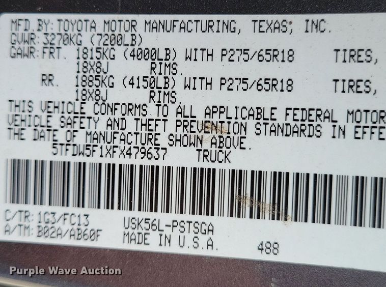 image for item KB9018 2015 Toyota Tundra CrewMax pickup truck