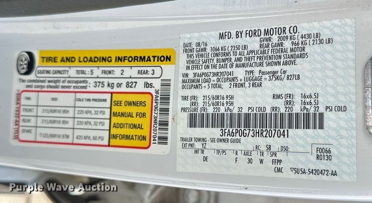 image for item LR9360 2017 Ford Fusion 