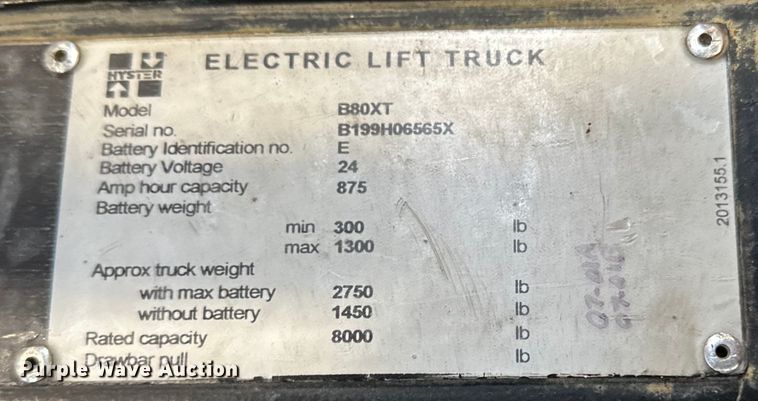 image for item LR9372 Hyster B80XT pallet jack