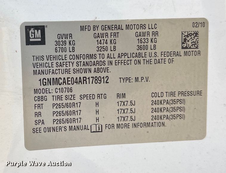 image for item LU9907 2010 Chevrolet  Tahoe  SUV