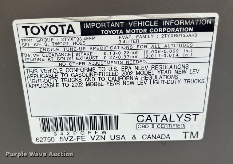 image for item LU9942 2002 Toyota  4Runner SUV