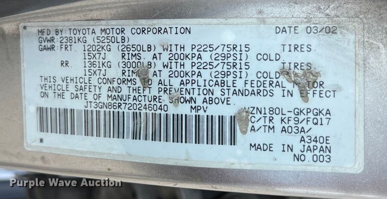 image for item LU9942 2002 Toyota  4Runner SUV