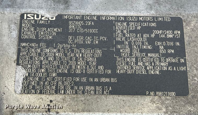 image for item LU9943 2009 Isuzu NPR box truck