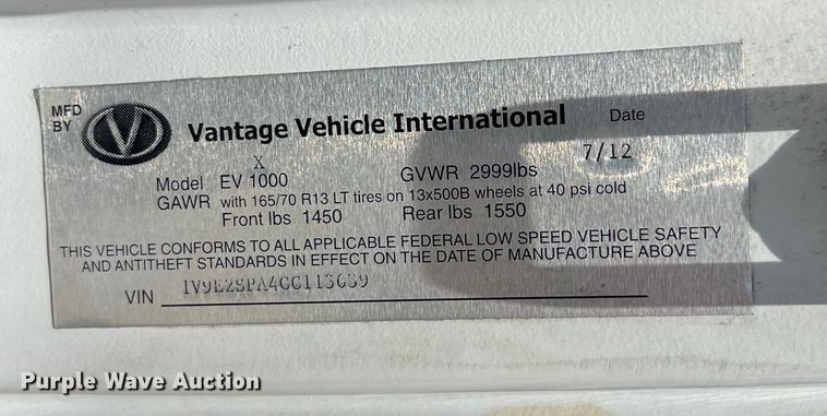 image for item LU9946 2012 Vantage EV 1000 mini truck