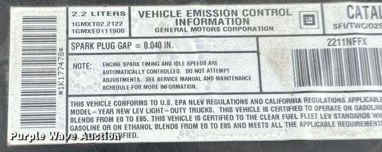 image for item NL9883 2001 GMC Sonama  pickup truck