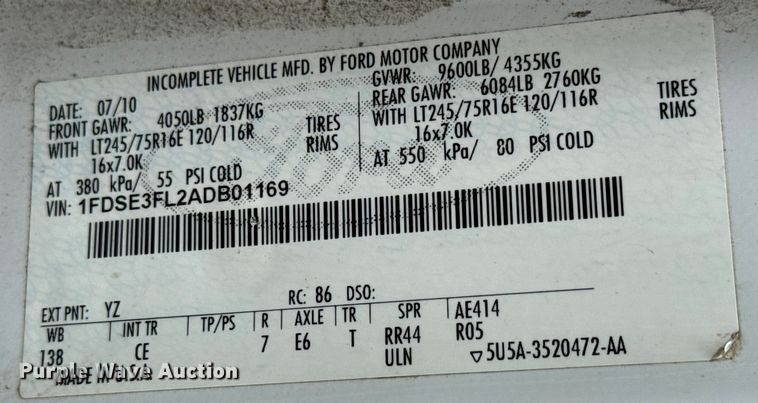 image for item NL9901 2010 Ford E350 Super Duty utility van