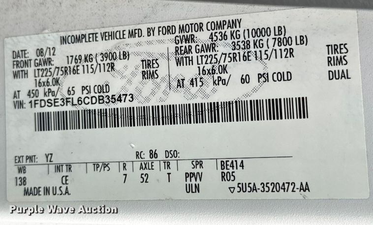 image for item NL9902 2012 Ford  E350 Super Duty utility van