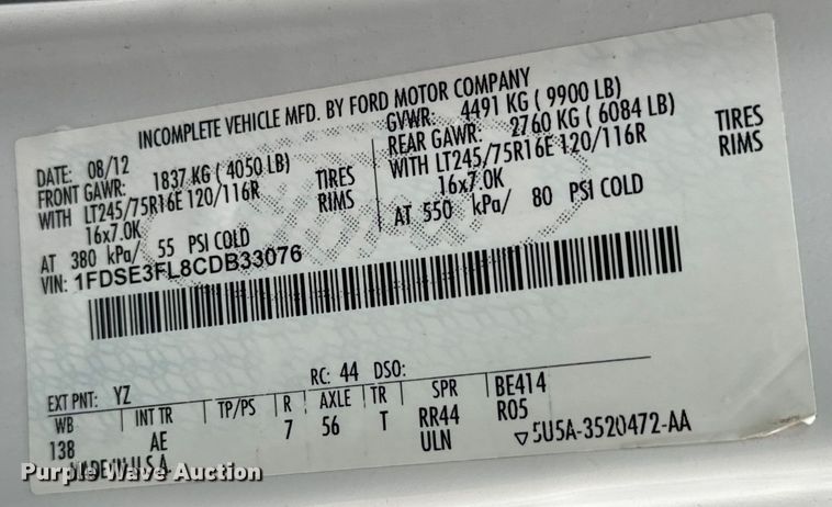 image for item NL9903 2012 Ford E350 Super Duty utility van