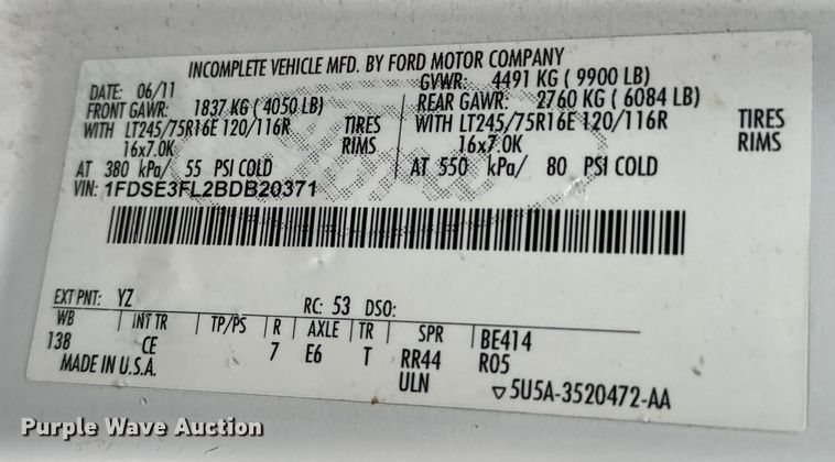 image for item NL9905 2011 Ford E350 Super Duty utility van