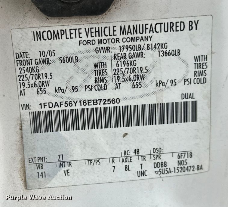 image for item NL9921 2006 Ford F550 Super Duty XL utility / service truck