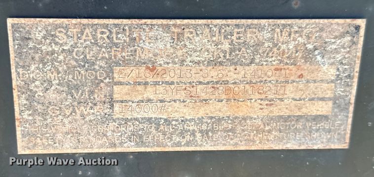 image for item NL9941 2013 Starlite 1410 I equipment trailer