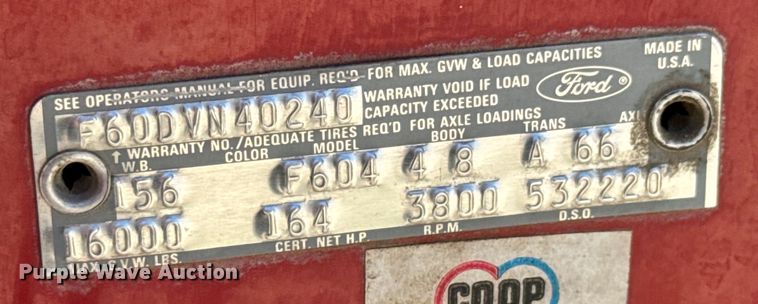 image for item NL9975 1972 Ford F600 pumper fire truck