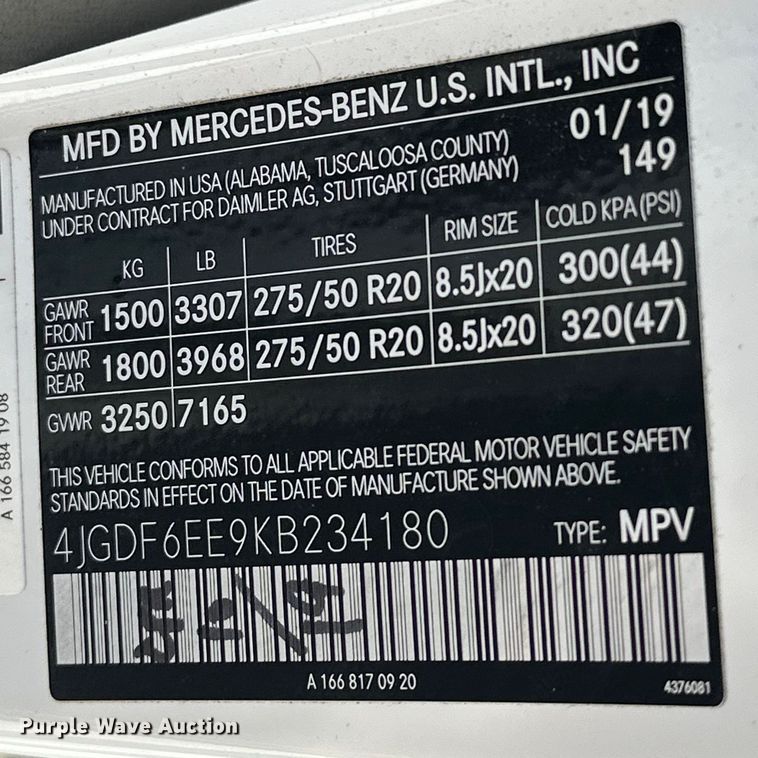 image for item NR9971 2019 Mercedes-Benz  GLS450 SUV